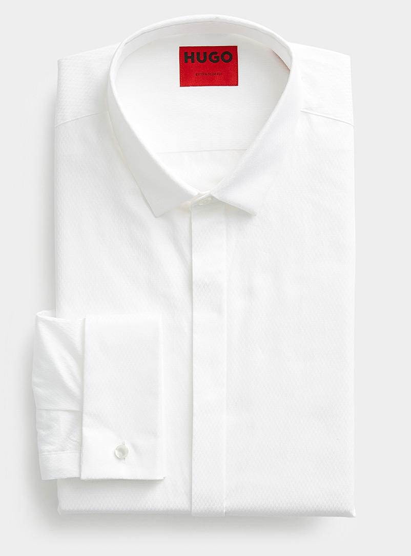 HUGO - Men's French-Cuff Ejinar Shirt Slim Fit in White, Size 165