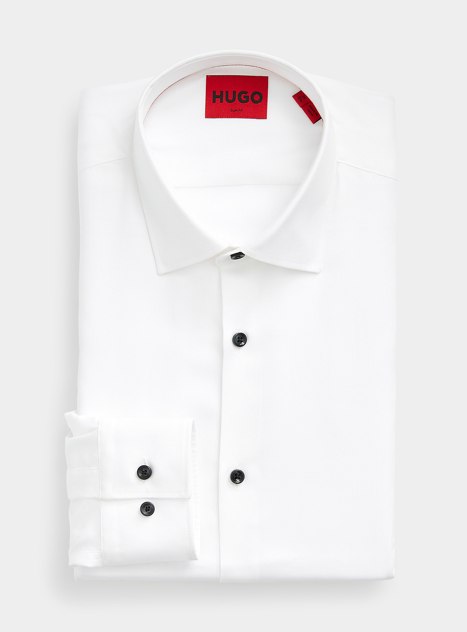 Hugo Contrast Button Fluid Twill Shirt Semi-slim Fit In White