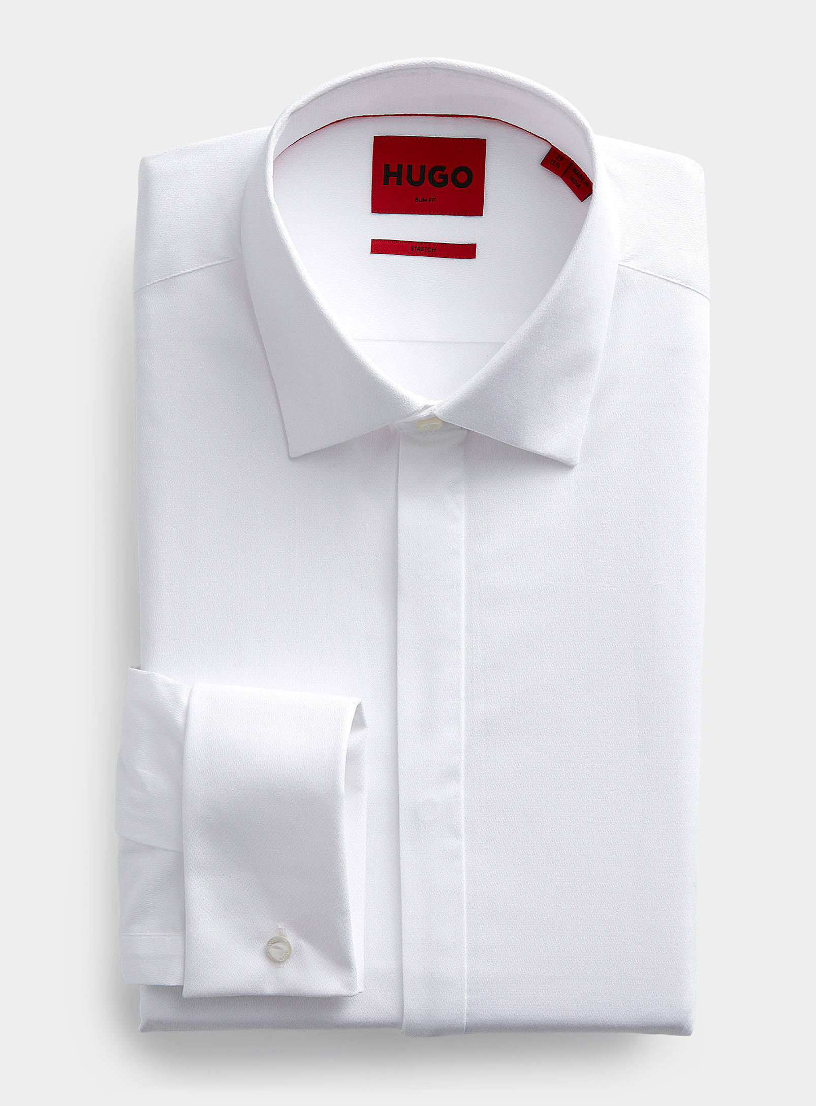 HUGO - La chemise blanche jacquard ton sur Coupe moderne
