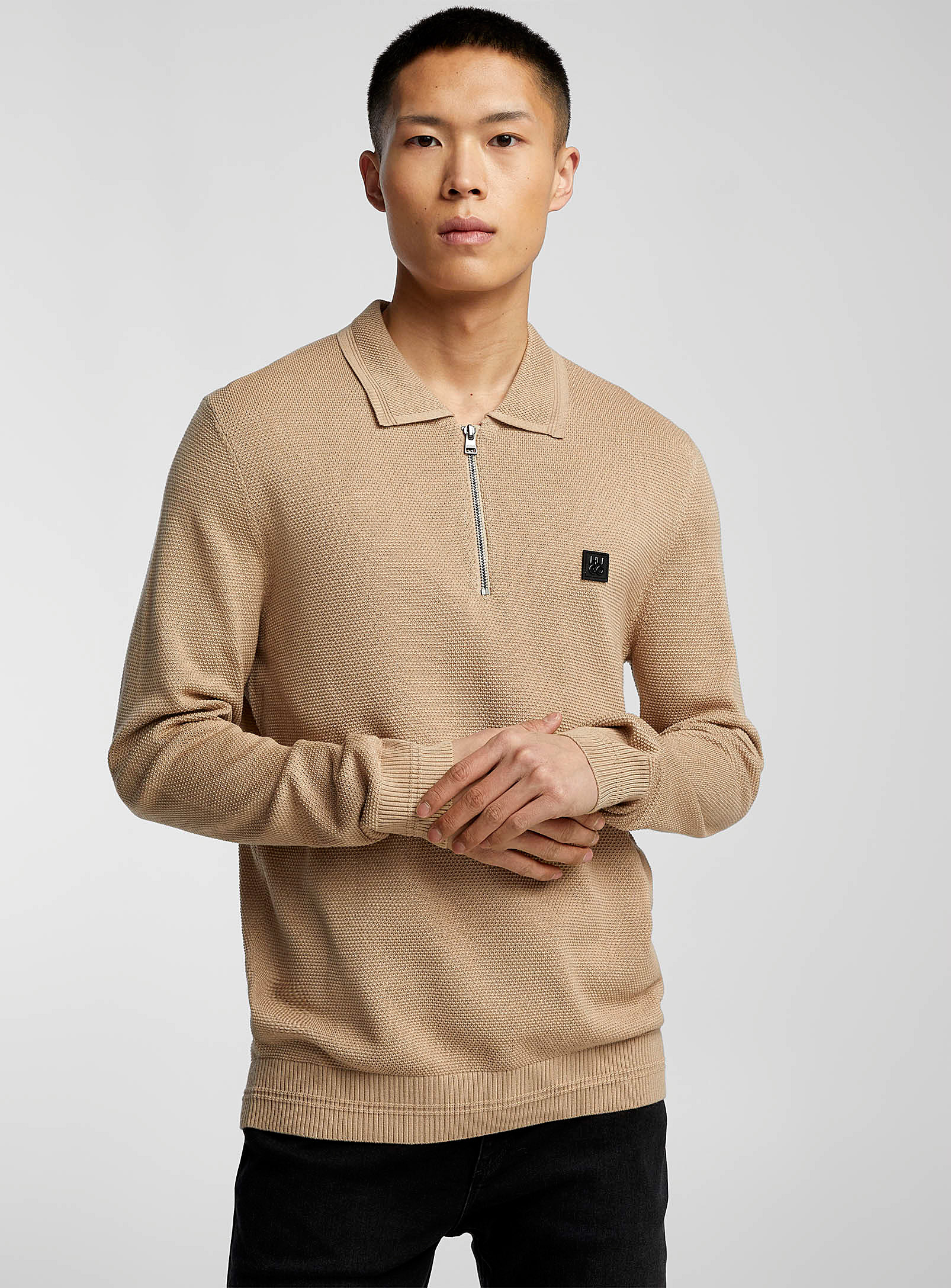 HUGO - Men's Embossed-knit zip-neck Polo Shirt