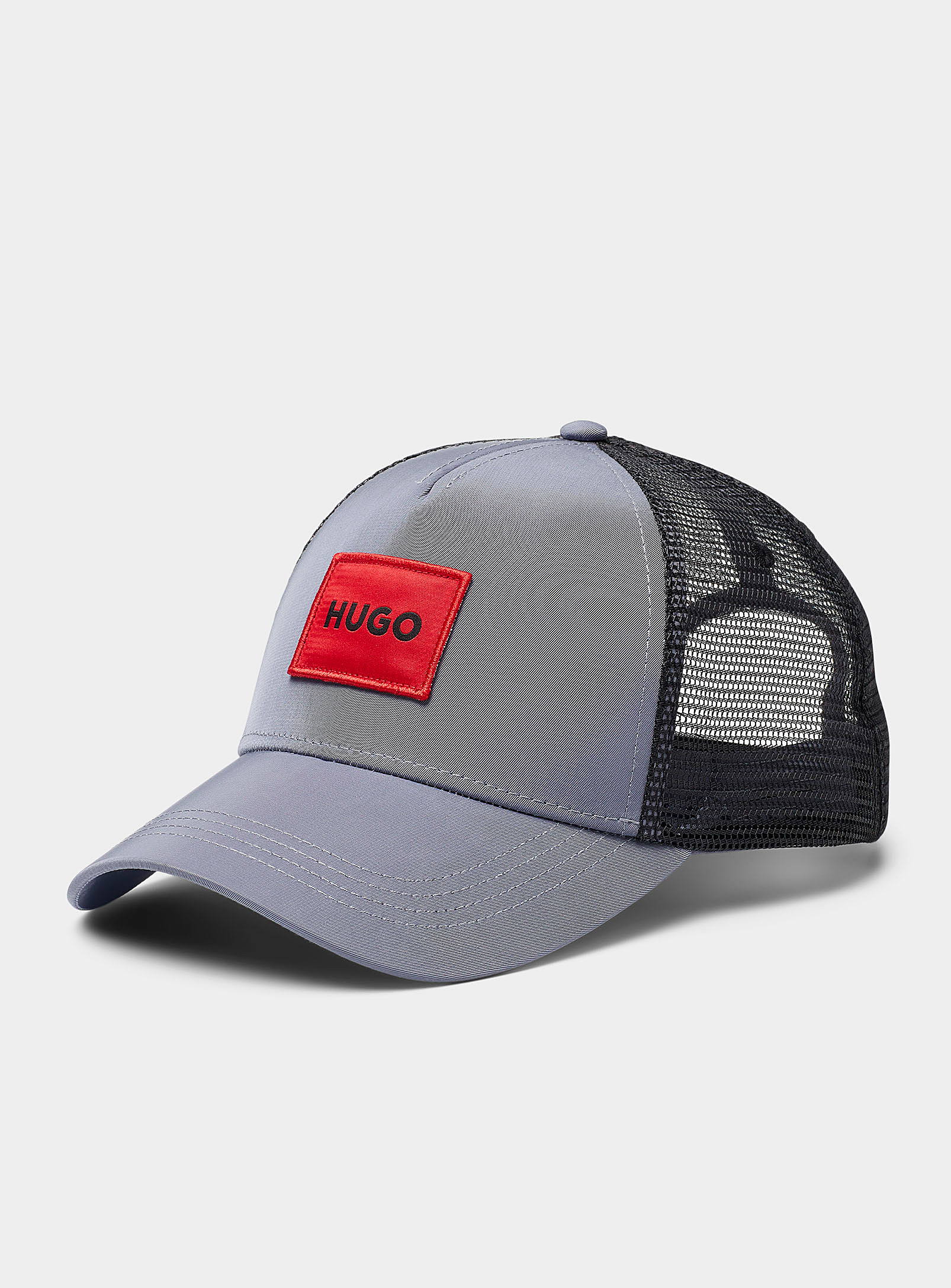 Hugo Red Square Logo Trucker Cap In Gray