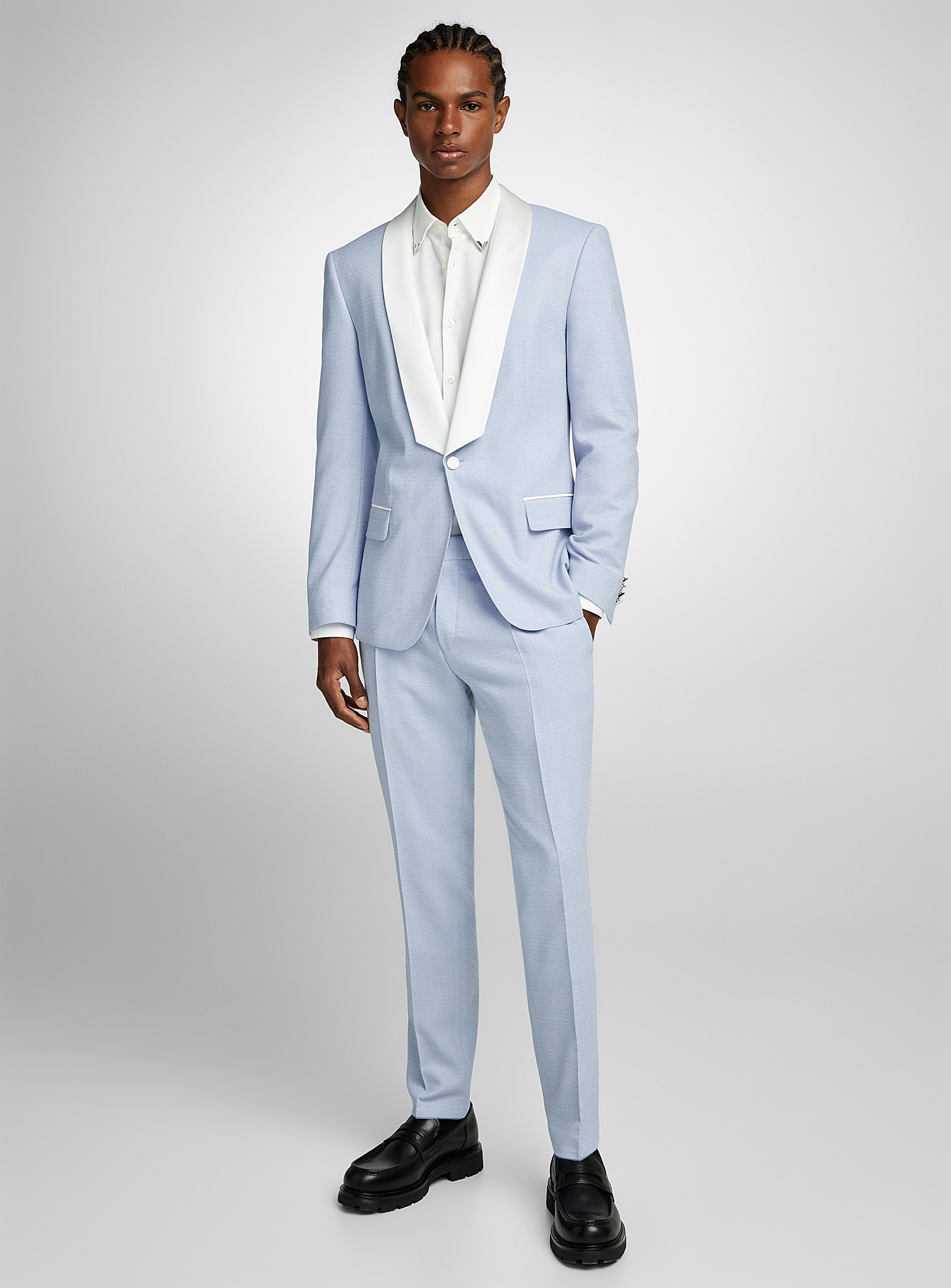 HUGO - Men's White-accent light-blue tuxedo pant