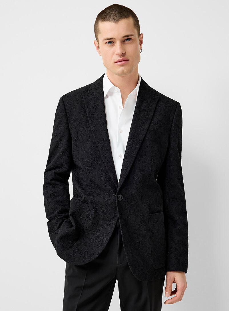 Broderie Anglaise Black Blazer Extra Slim Fit
