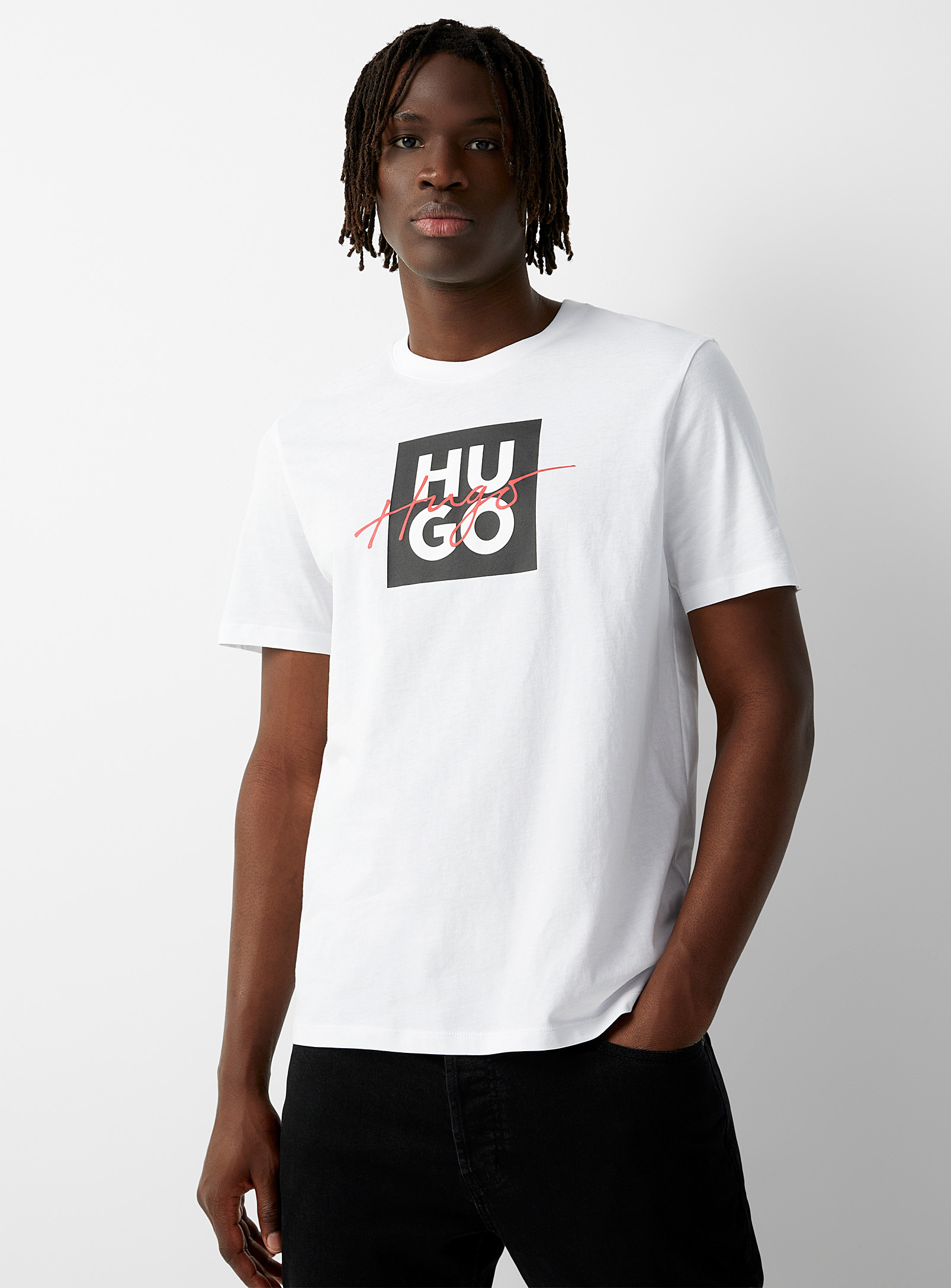 Hugo Boss Cotton-jersey T-shirt With Stacked And Handwritten Logos In ...