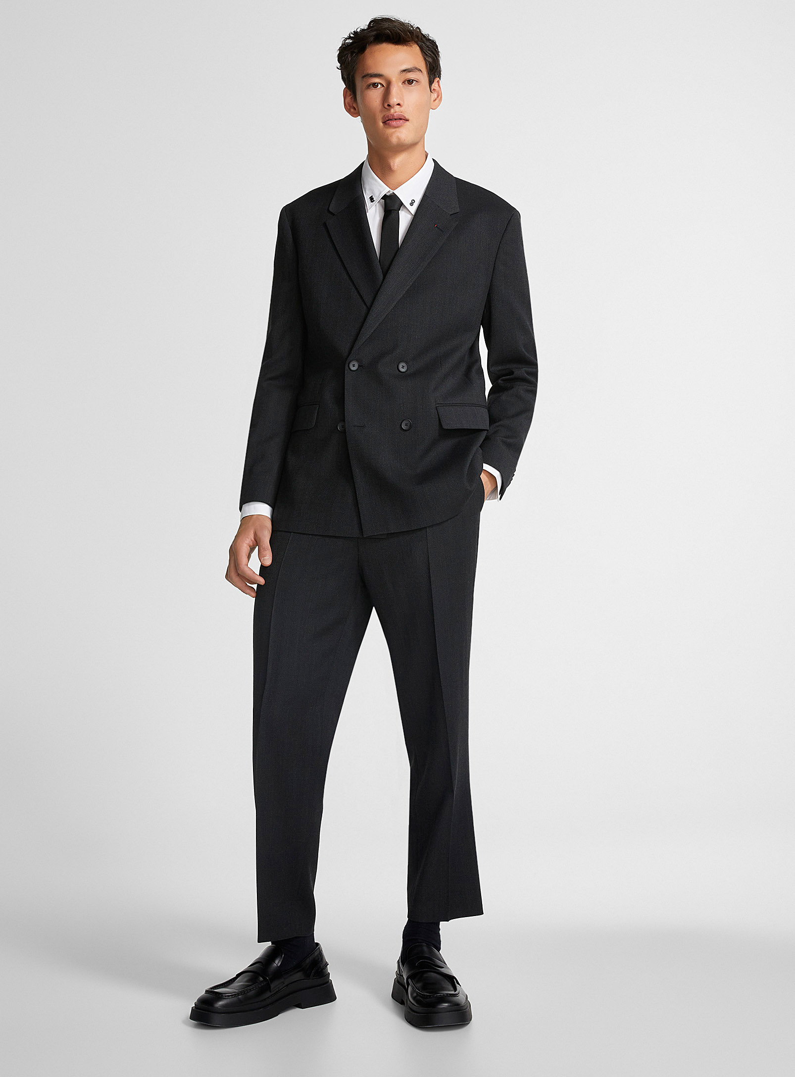 HUGO - Men's Gillon dark herringbone suit Semi-slim fit