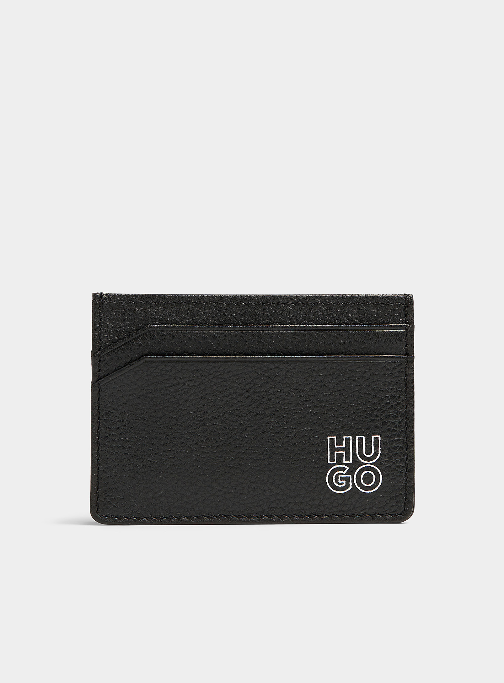 HUGO - Men's White logo pebbled leather card holder