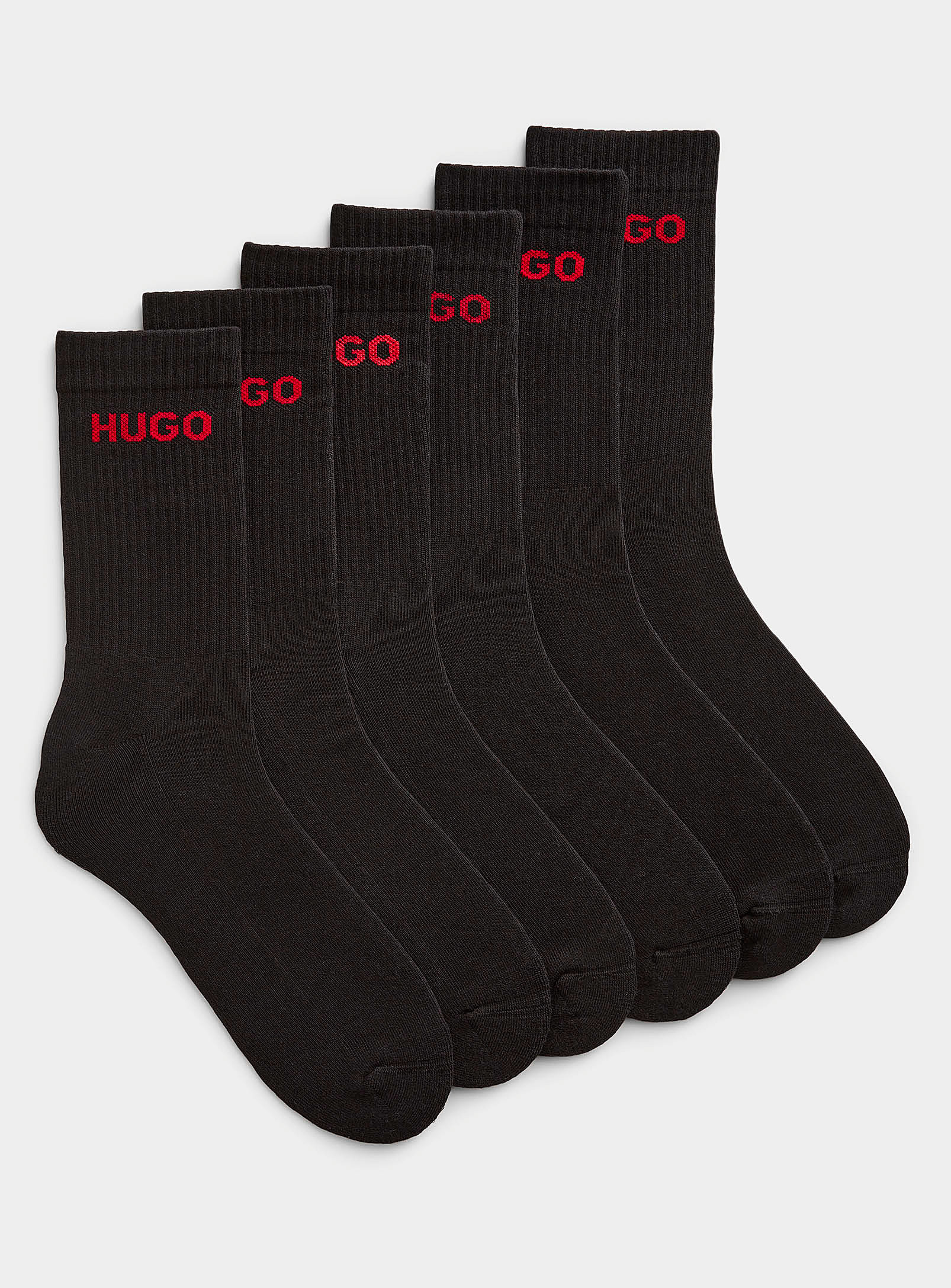 Hugo Red-logo Solid Socks 6-pack In Black