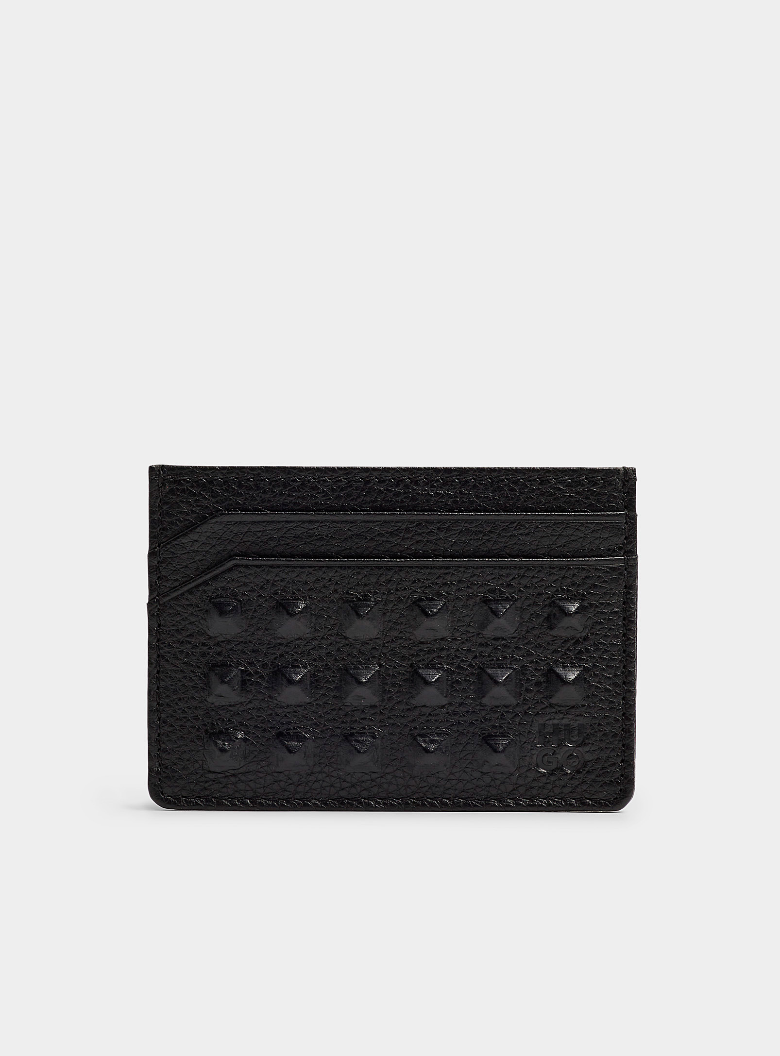 Hugo Studded-effect Leather Card Holder In Black