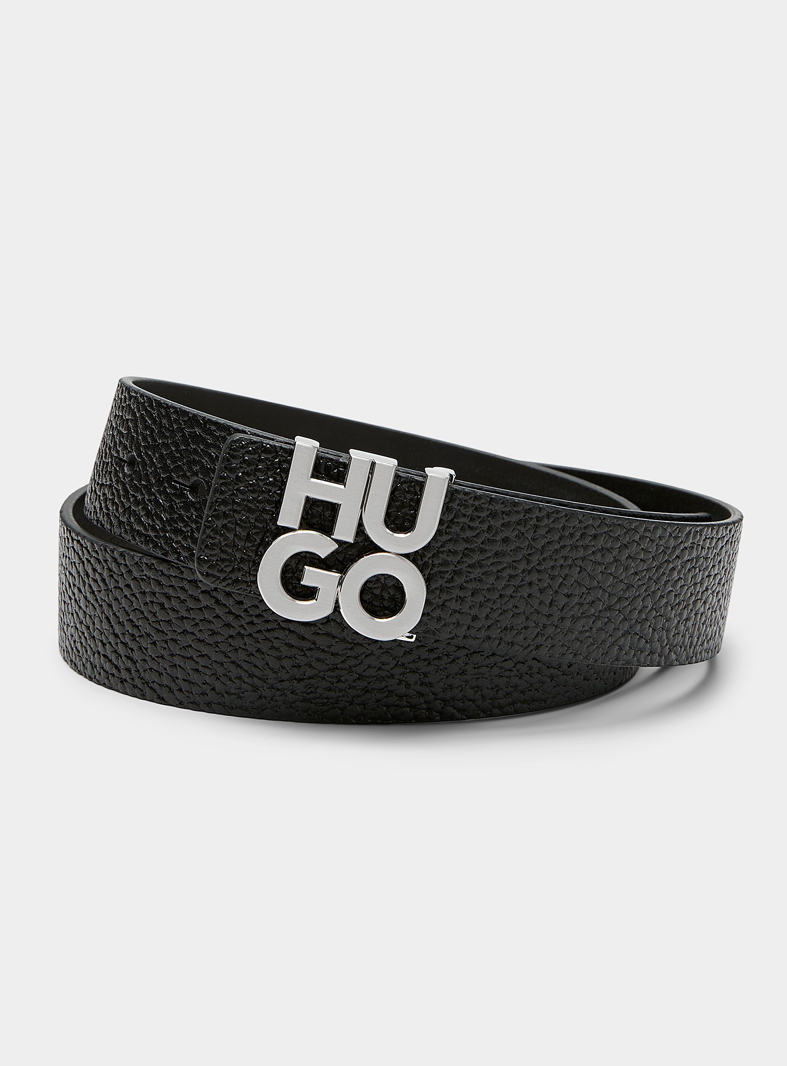 HUGO - Men's Logo-buckle pebbled leather belt