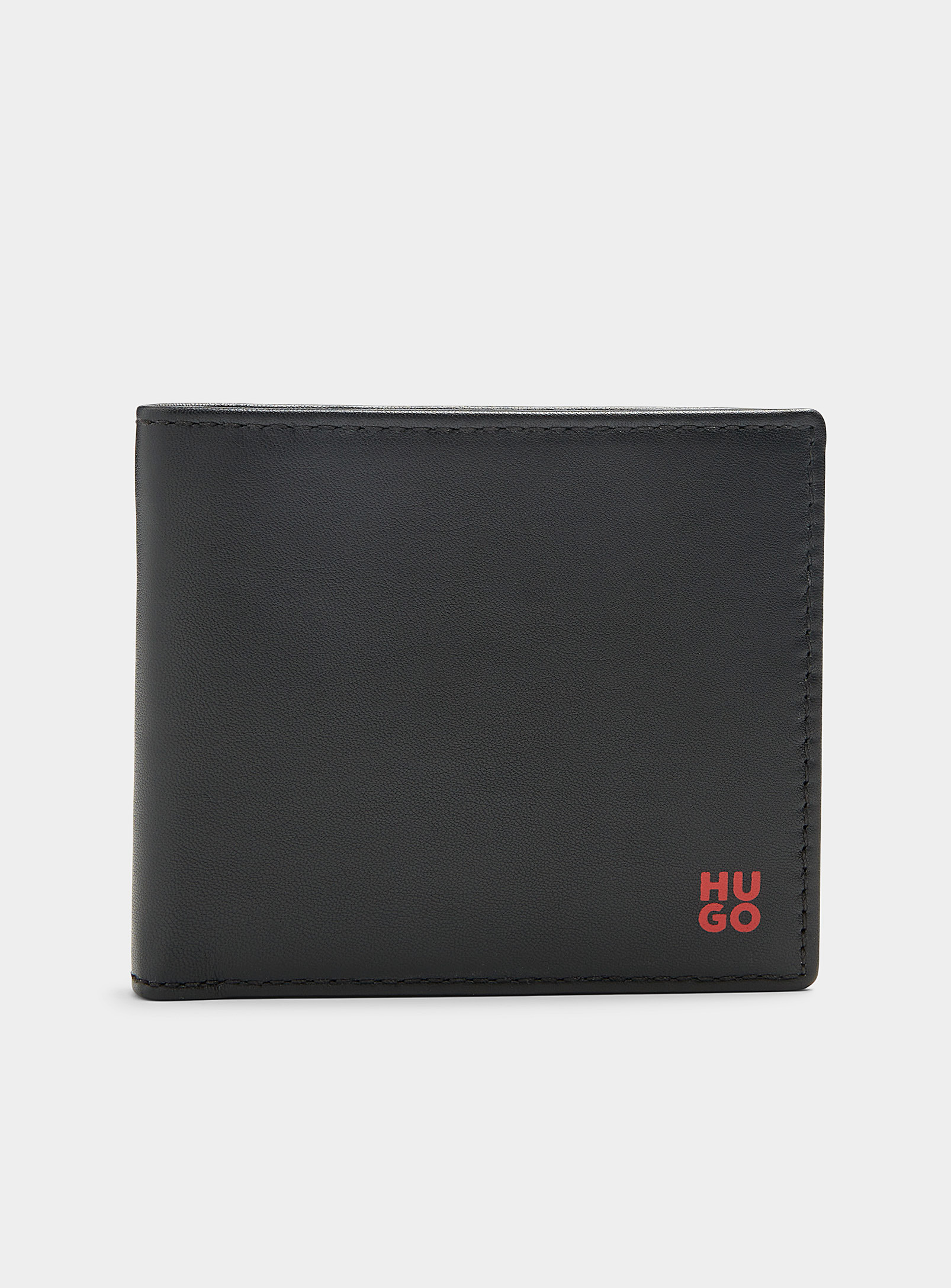 HUGO - Men's Red-logo black leather wallet