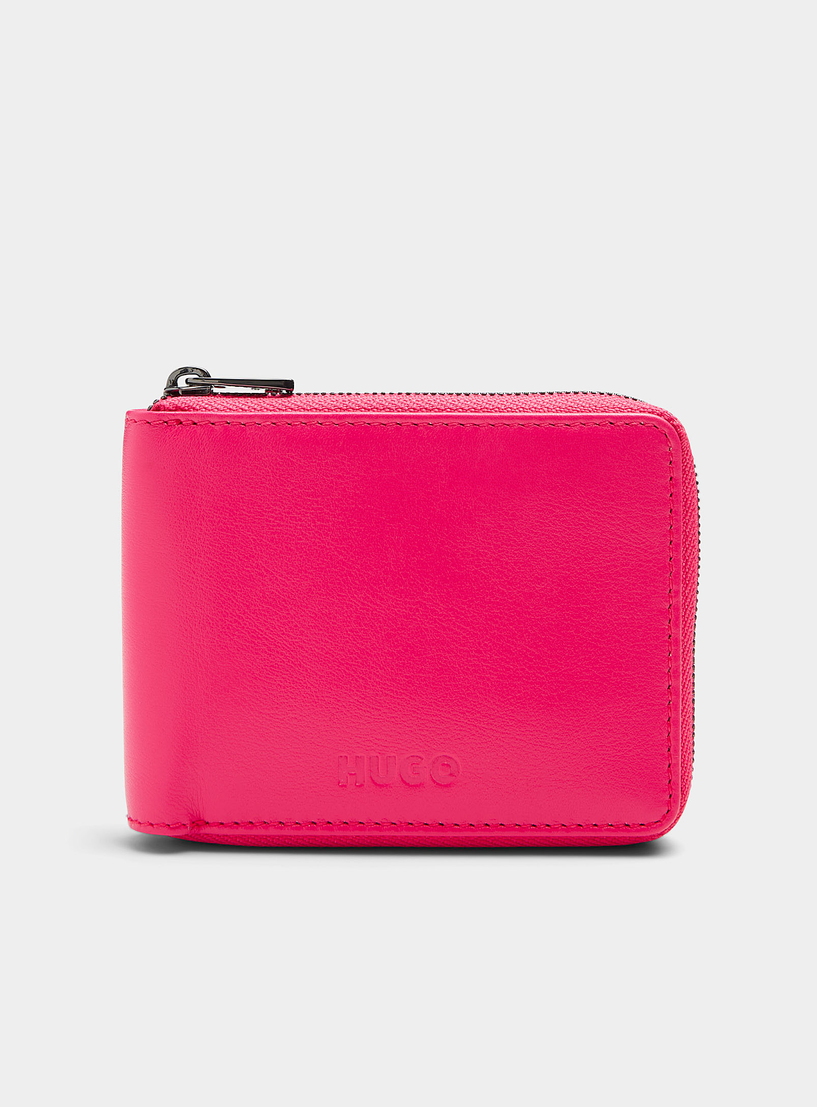 Hugo Vibrant Pink Leather Zip Wallet In Brown