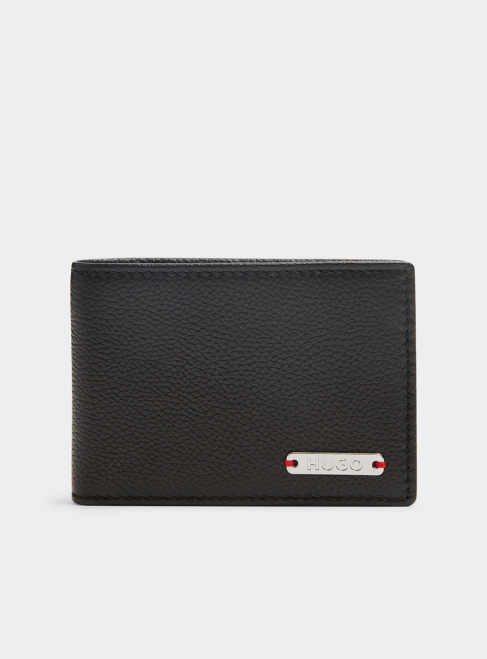 HUGO - Men's Metallic-plate pebbled leather wallet
