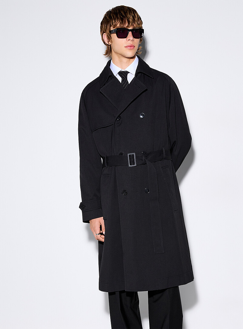 Belted double-breasted black trench coat product image 2