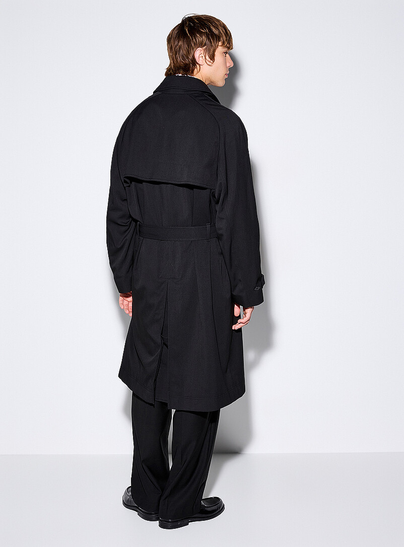 Belted double-breasted black trench coat product image 3