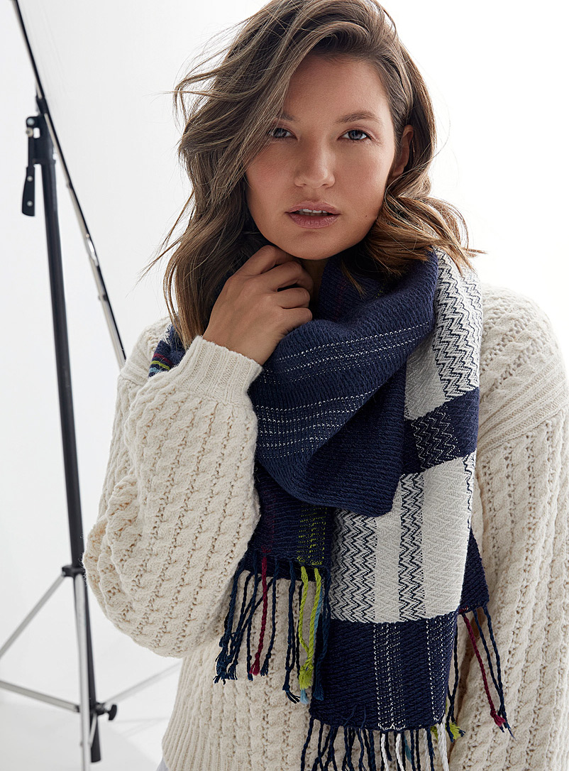 Atelier Monique Ratelle Blue Northern checkered scarf