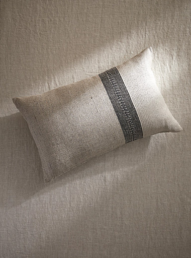 Le coussin pur lin rayure tiss&eacute;e