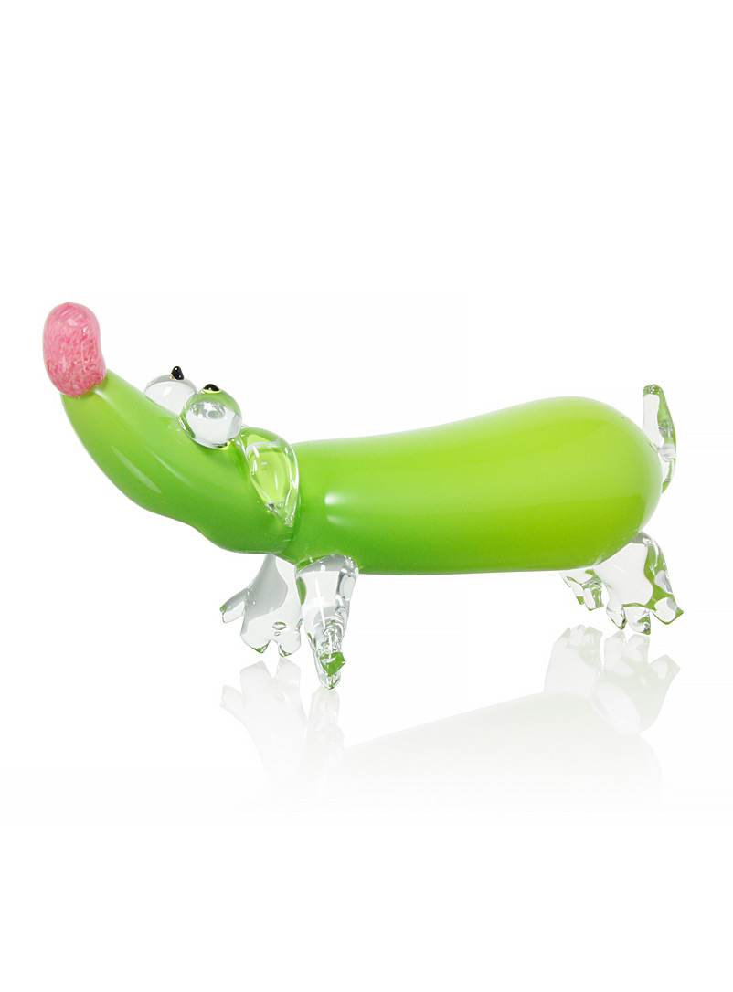 Cat Designer verrier Lime Green Blown glass wiener dog