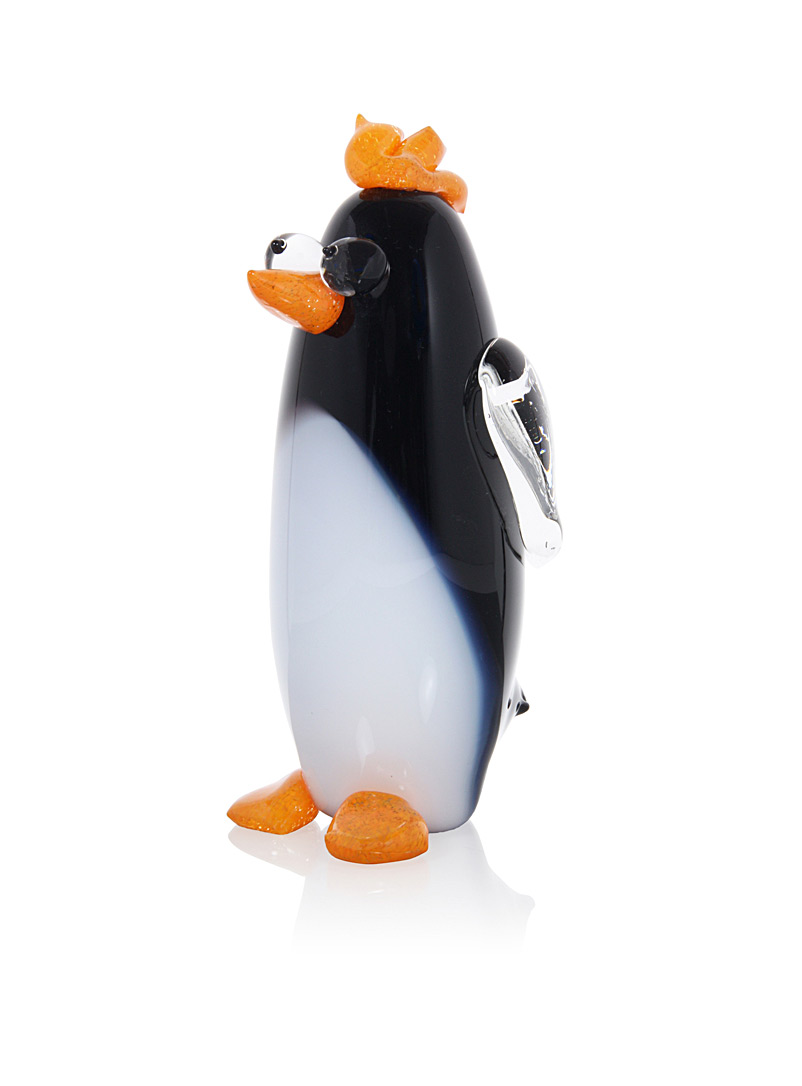Cat Designer verrier Patterned Black Large blown glass penguin