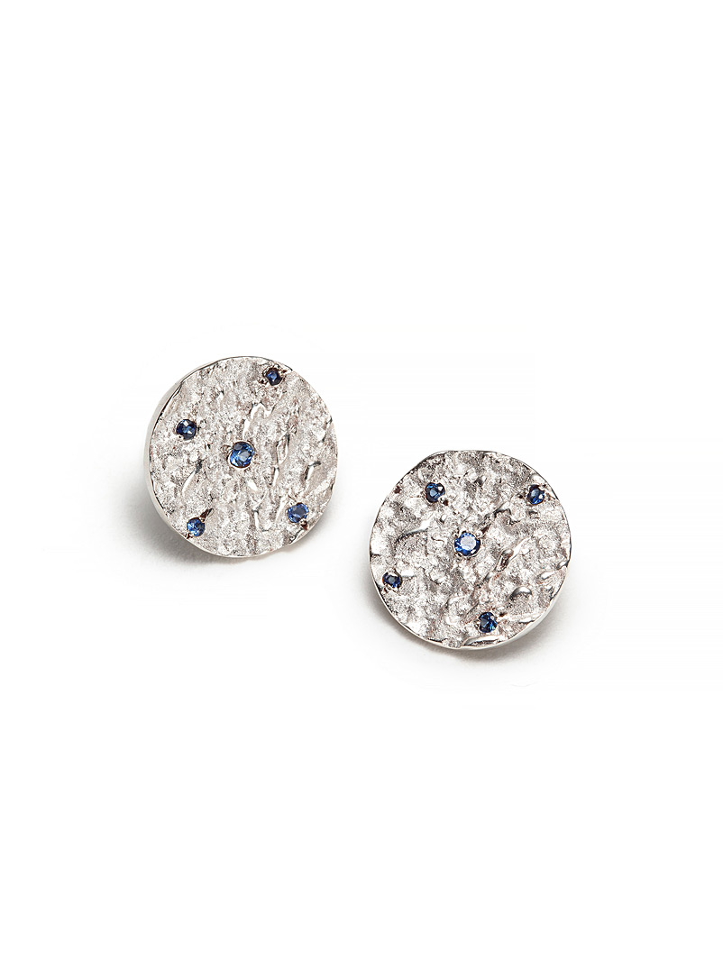 Atelier LAF Silver Silver and sapphire mineral medallion earrings