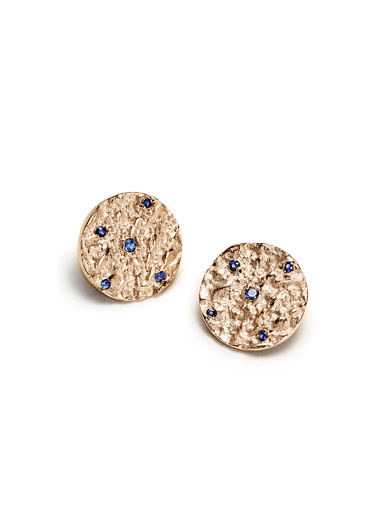 Atelier LAF Gold Mineral and sapphire medallion gold earrings