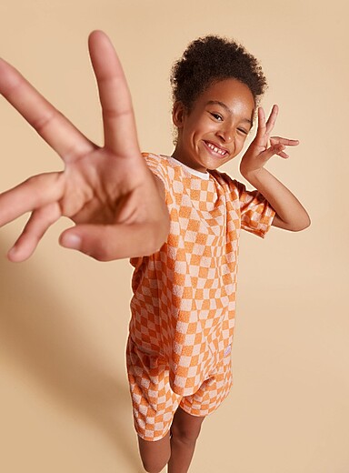 Colourful checkerboard terry loose T-shirt