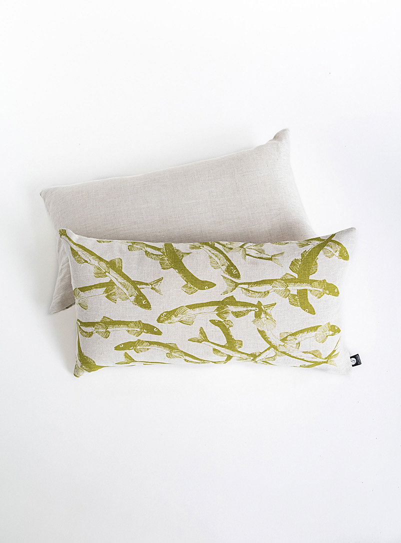 Pascale Faubert créations Assorted green  Small capelin linen cushion 25.5 x 51 cm
