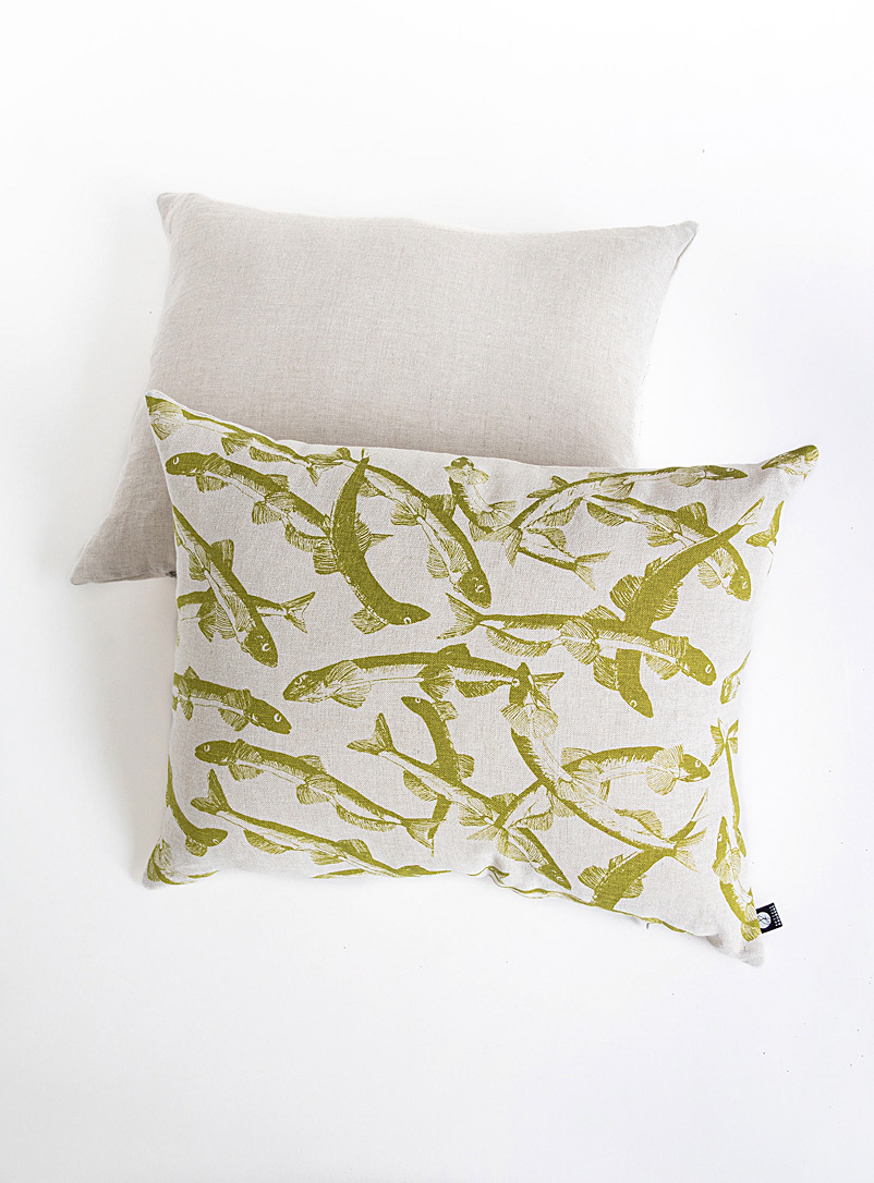 Pascale Faubert créations Assorted green  Large capelin linen cushion 41 x 51 cm