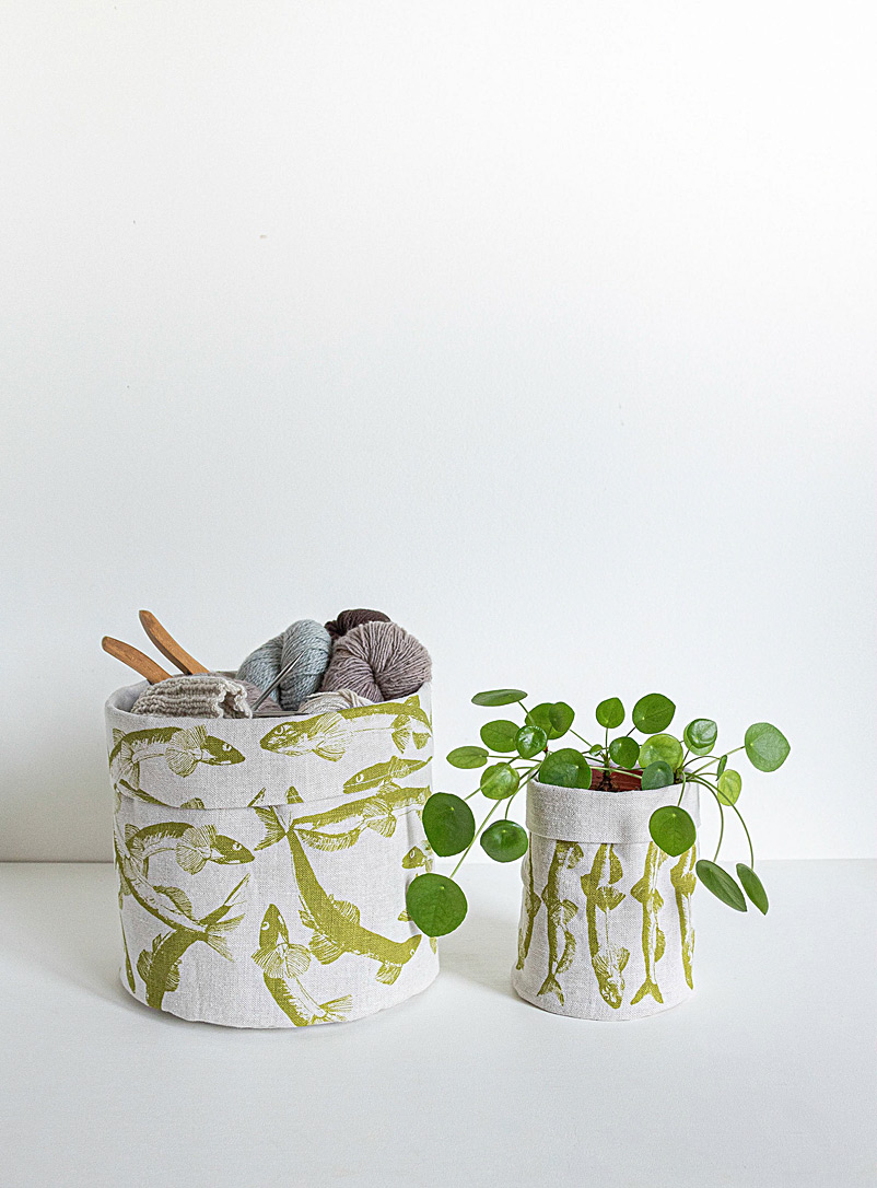 Pascale Faubert créations Assorted green  Capelin linen basket 2 sizes available