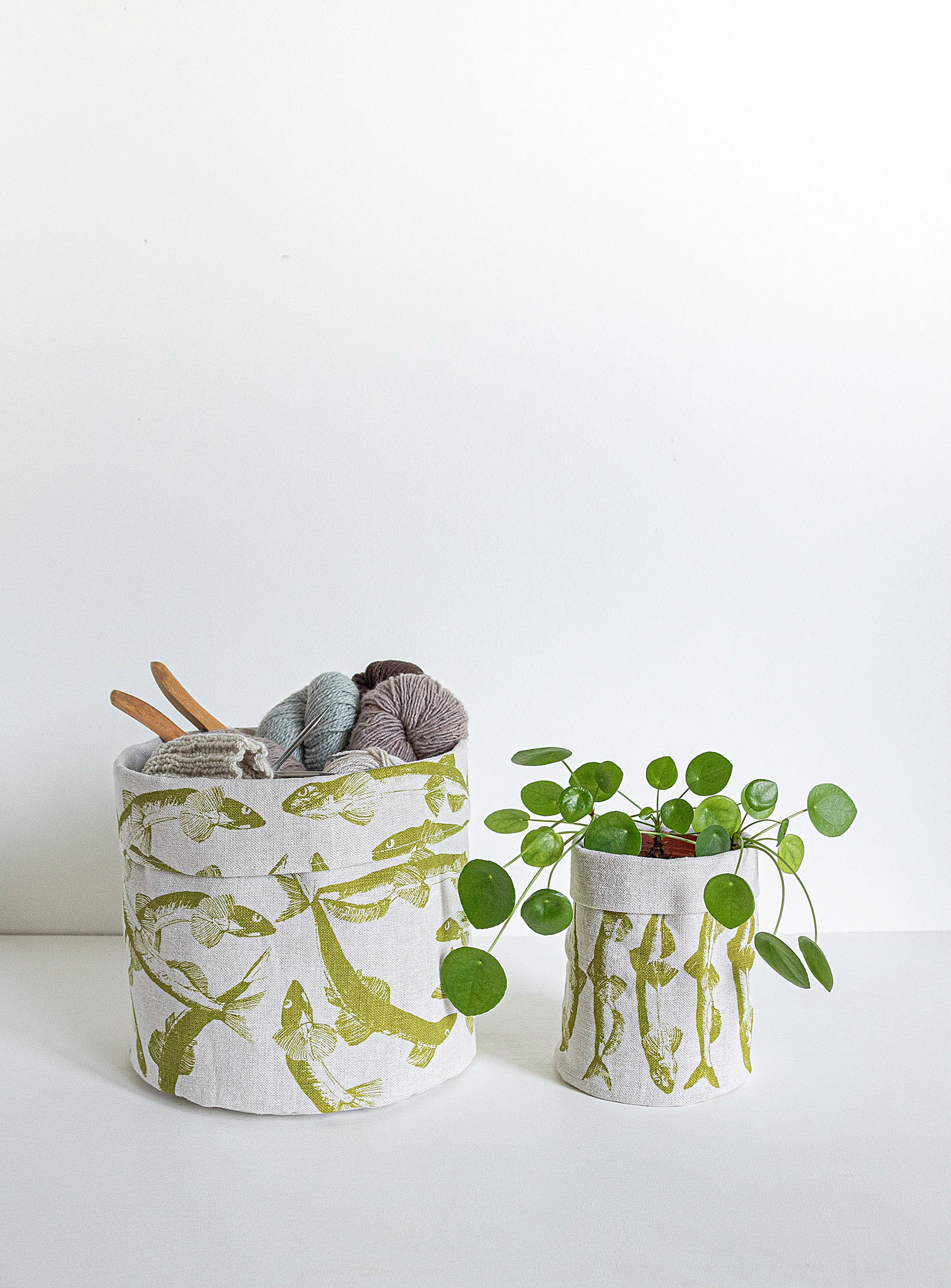 Pascale Faubert Créations Capelin Linen Basket See Available Sizes In Green