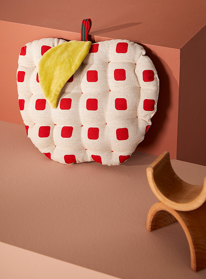 Brownstone Playhouse Patterned Ecru Small red squared apple cushion