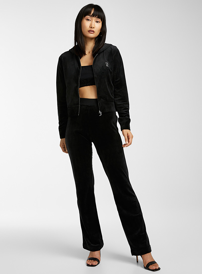 Juicy Couture: Le pantalon velours logo cristaux Noir pour femme