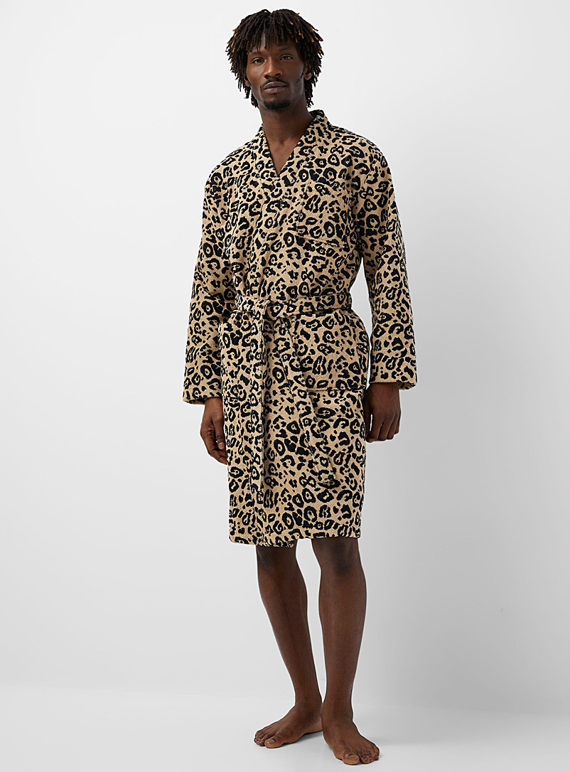 Oas Patterned Brown Leopard terry robe for men