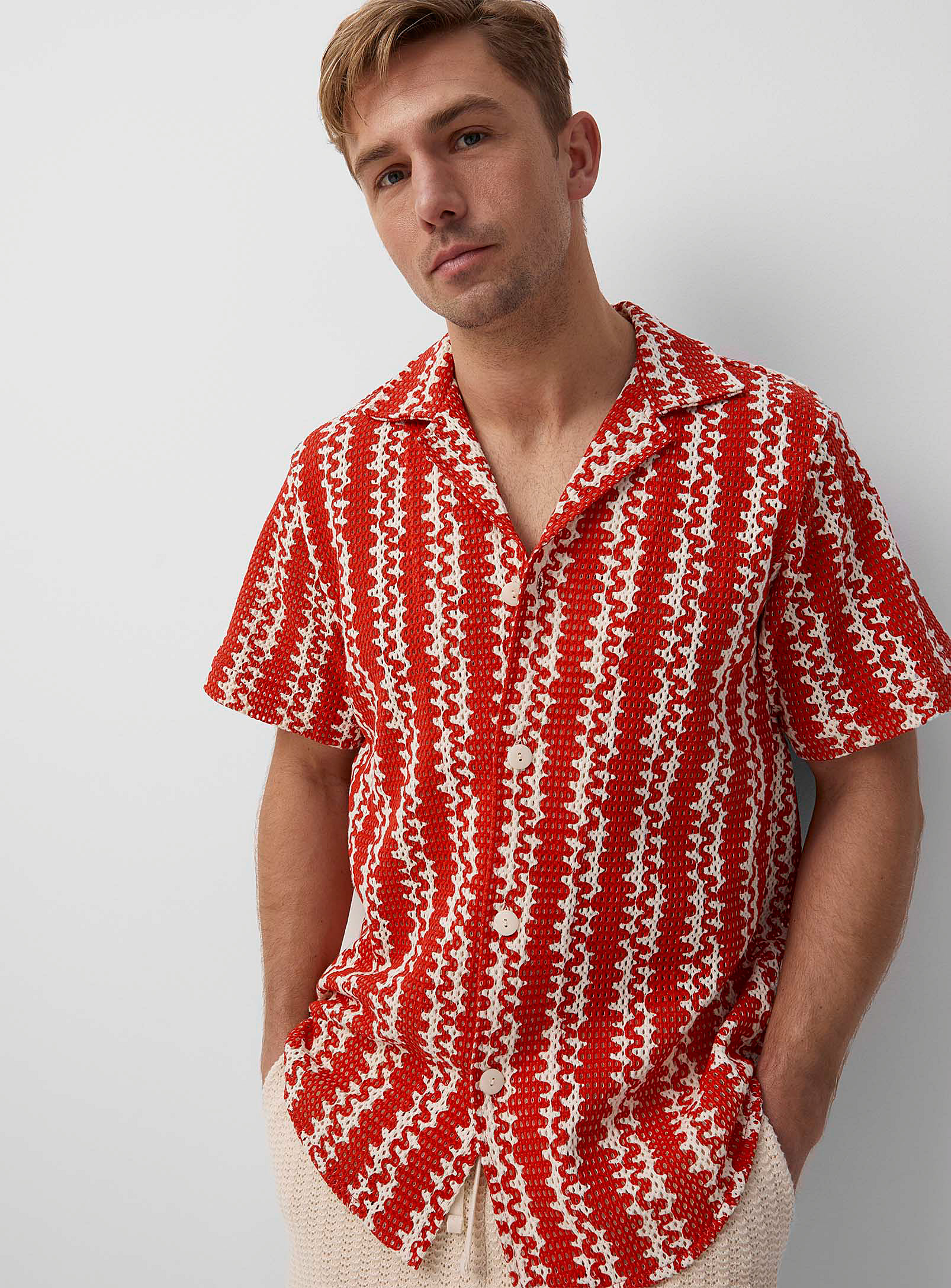 Oas - Men's Wavy-stripe printed knit shirt