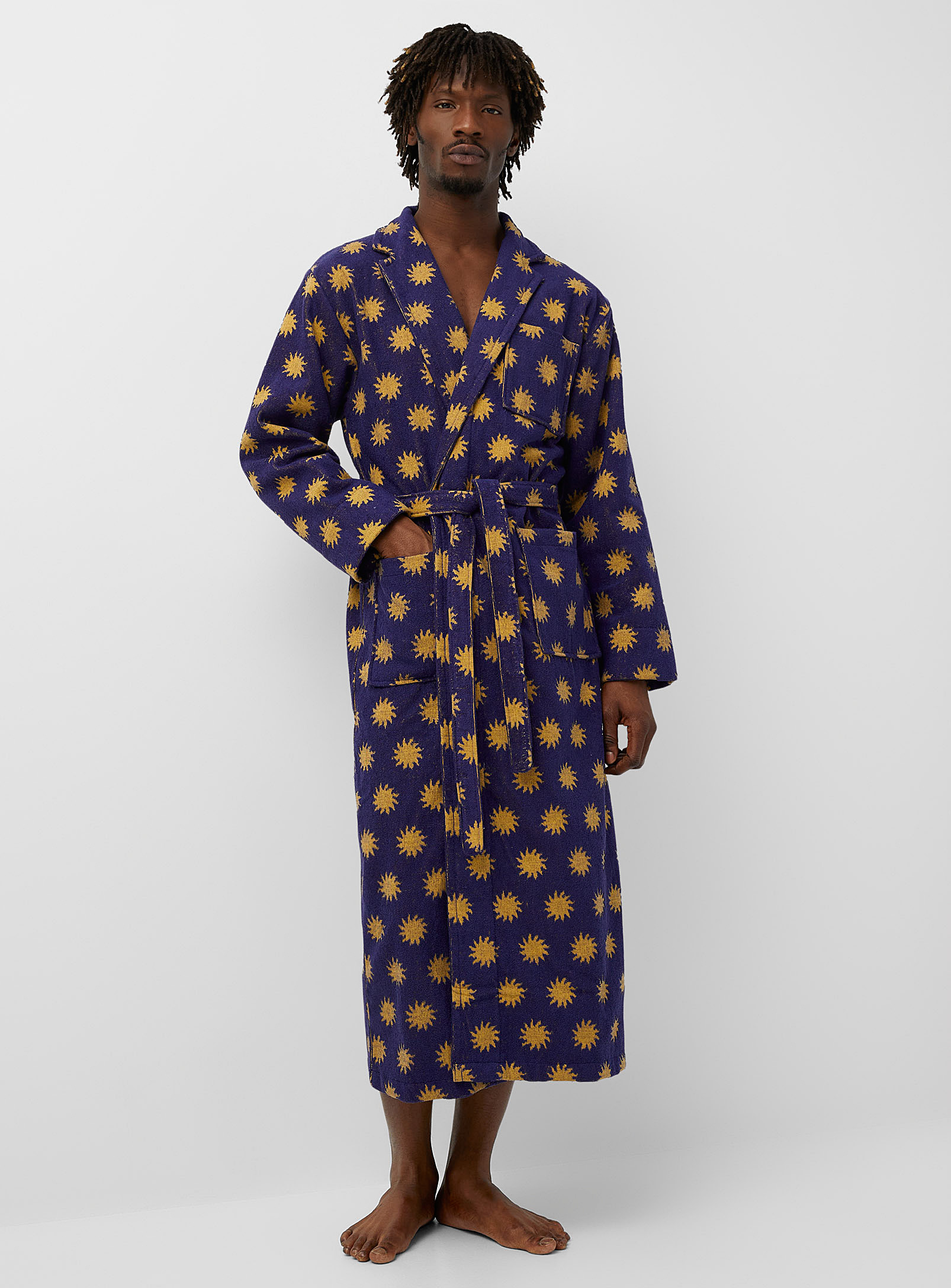 Shop Oas Sun Terry Robe In Patterned Blue