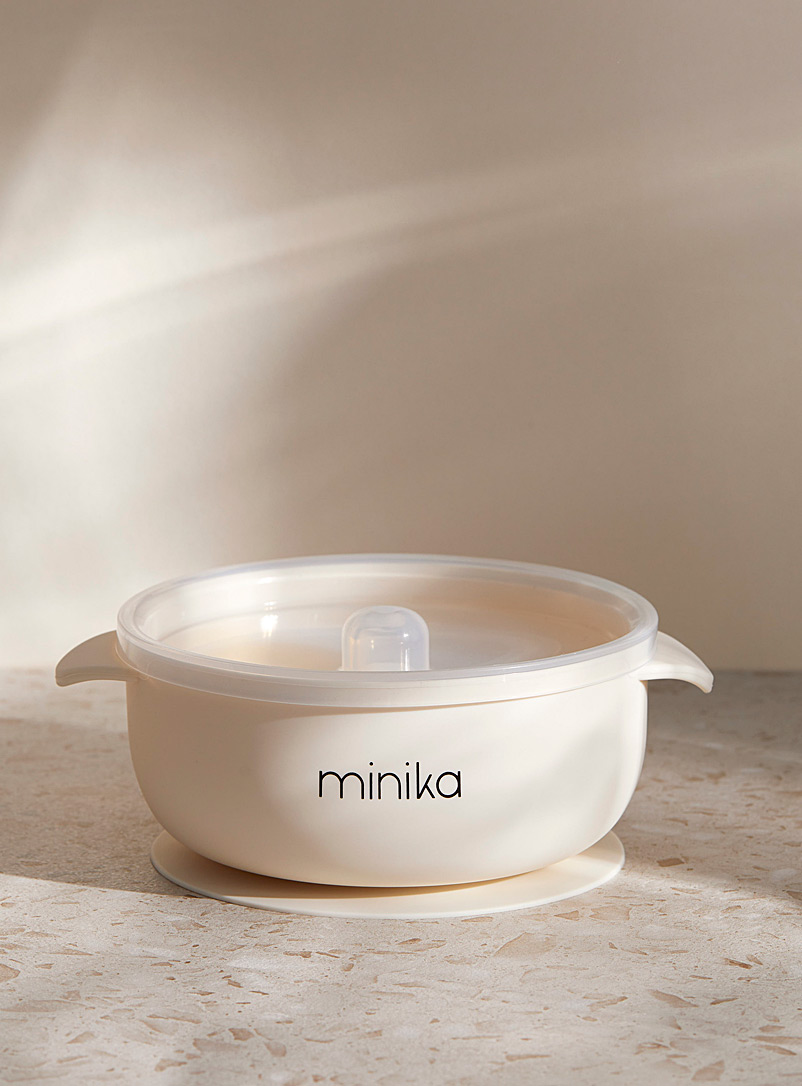 Minika: Le bol des tout-petits silicone à ventouse avec couvercle Blanc
