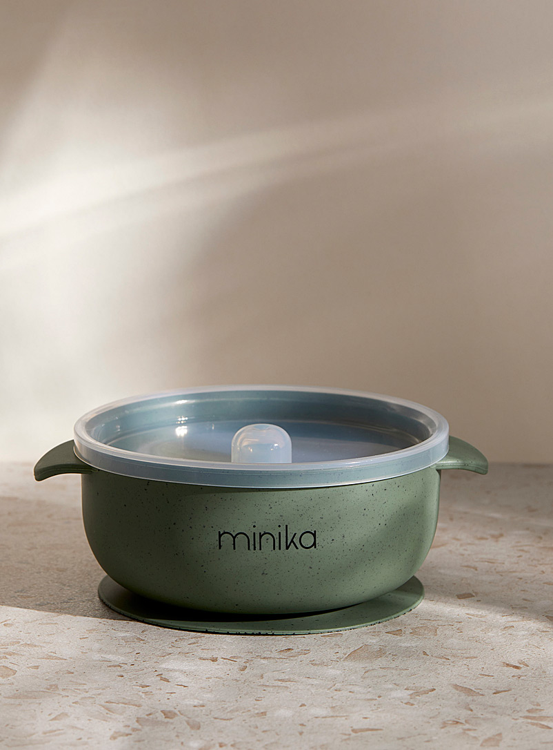 Minika: Le bol des tout-petits silicone à ventouse avec couvercle Vert