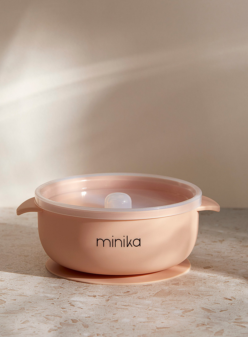 Minika Dusky Pink Children's silicone suction bowl with lid