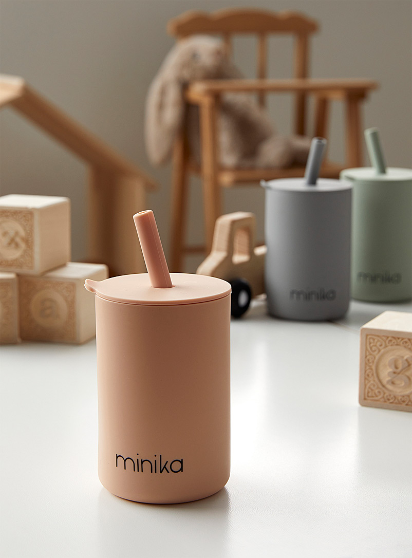 Minika Pink Silicone straw glass for toddlers