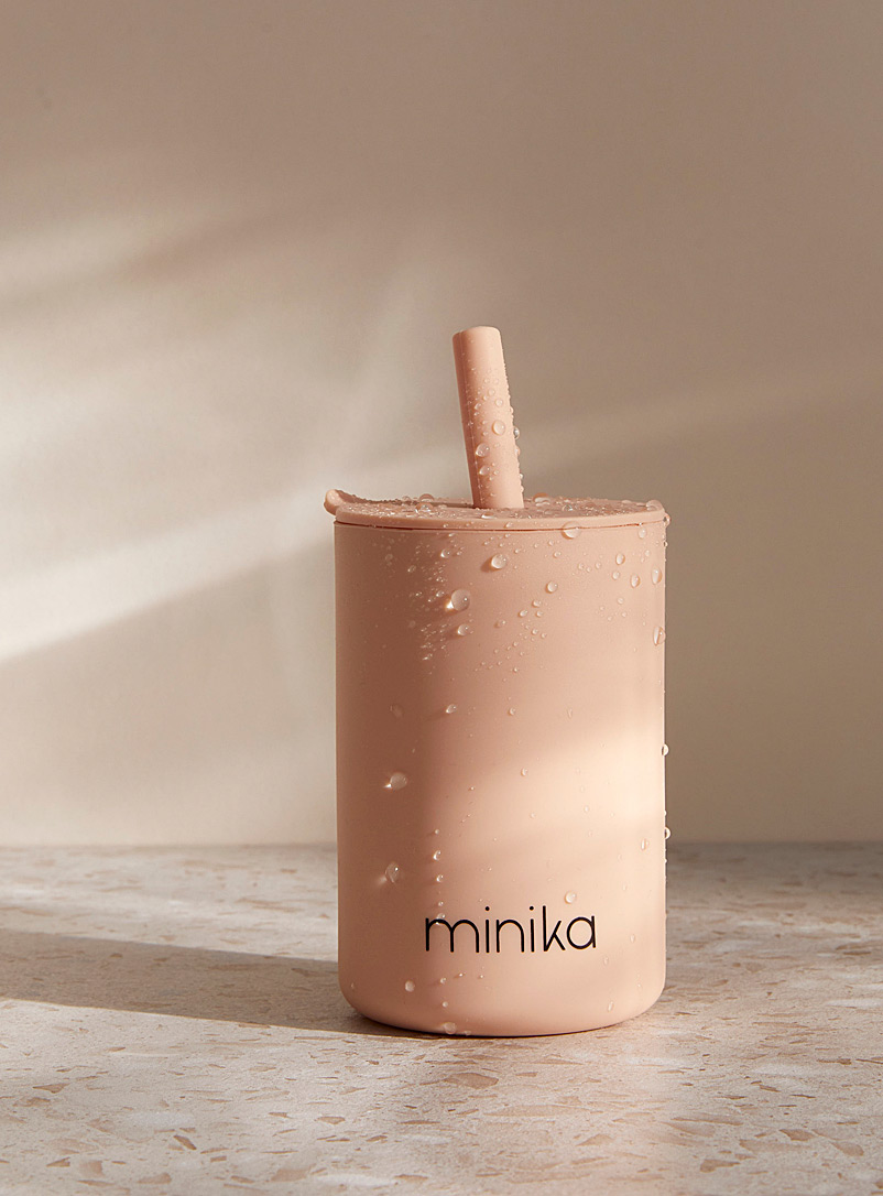 Minika Dusky Pink Silicone straw glass for toddlers