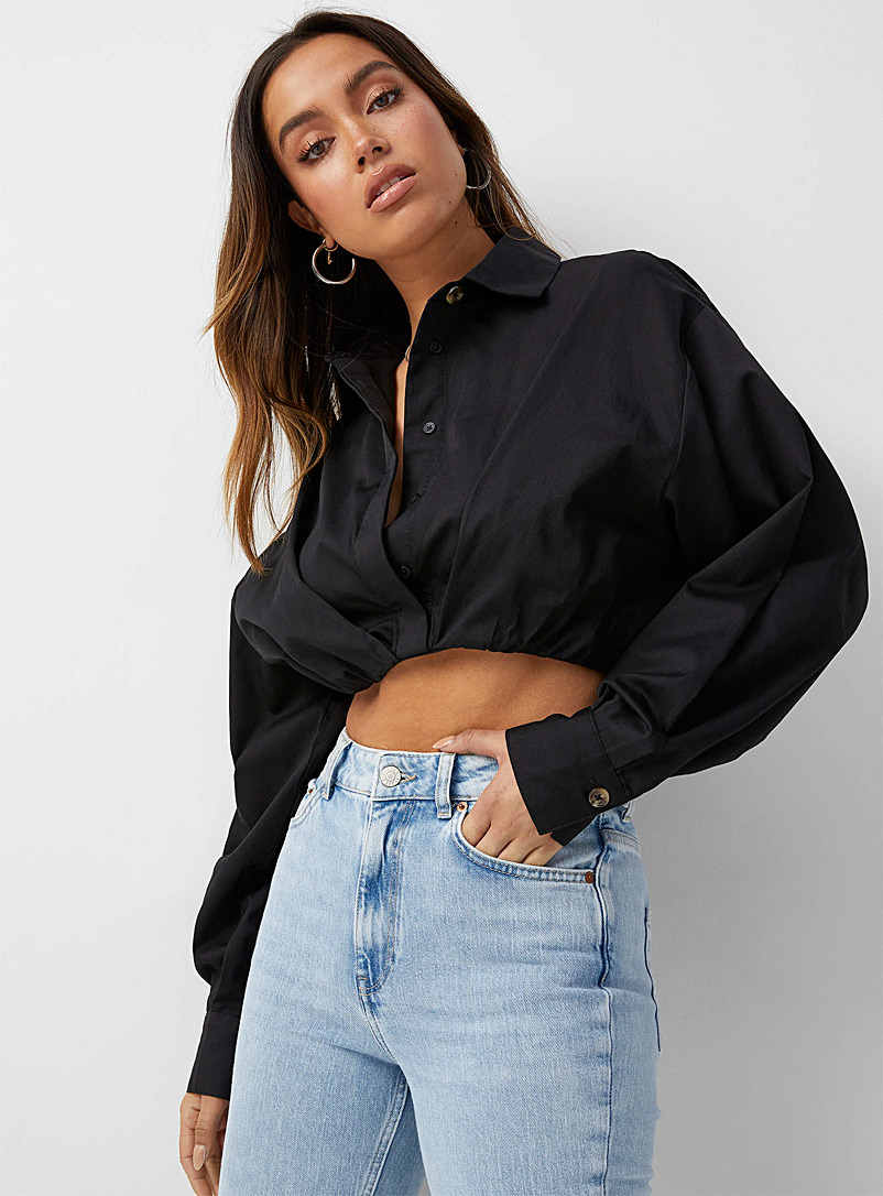 Icône Black Cropped balloon blouse for women