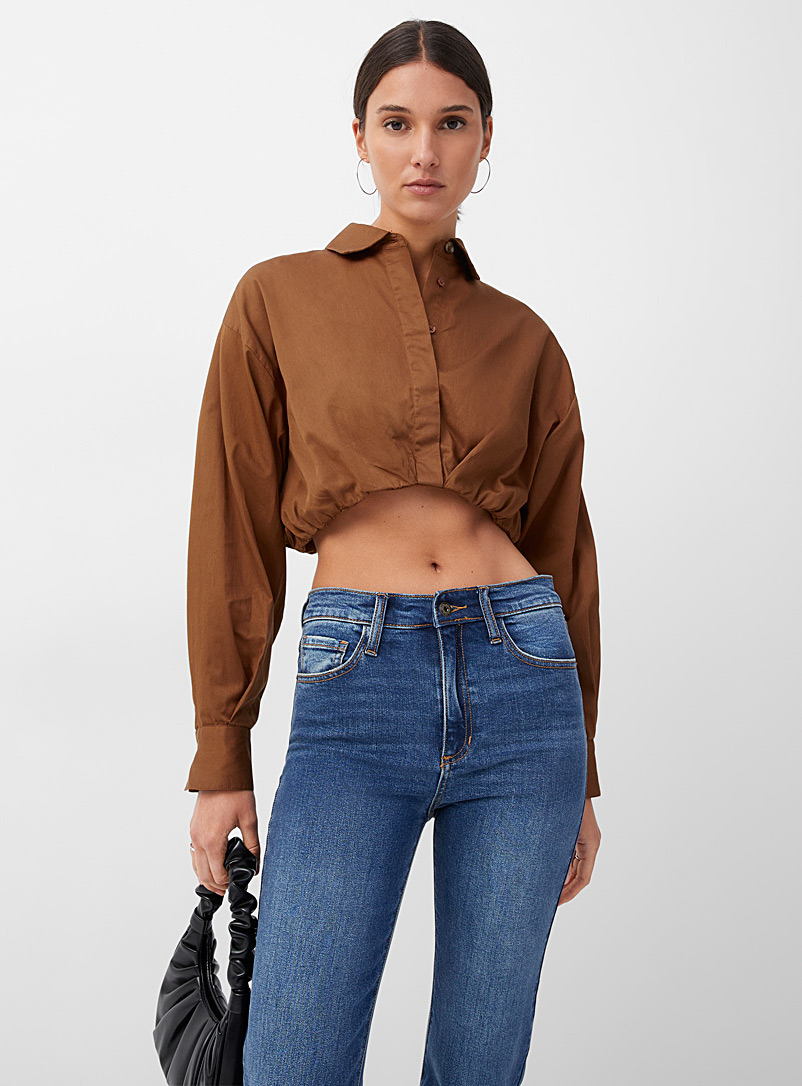 Icône Brown Cropped balloon blouse for women