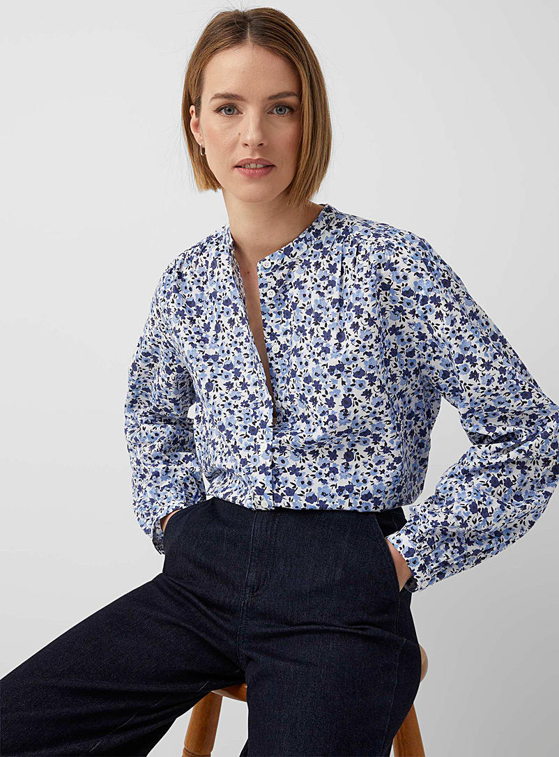 Contemporaine Blue Loose lightweight floral poplin shirt for women