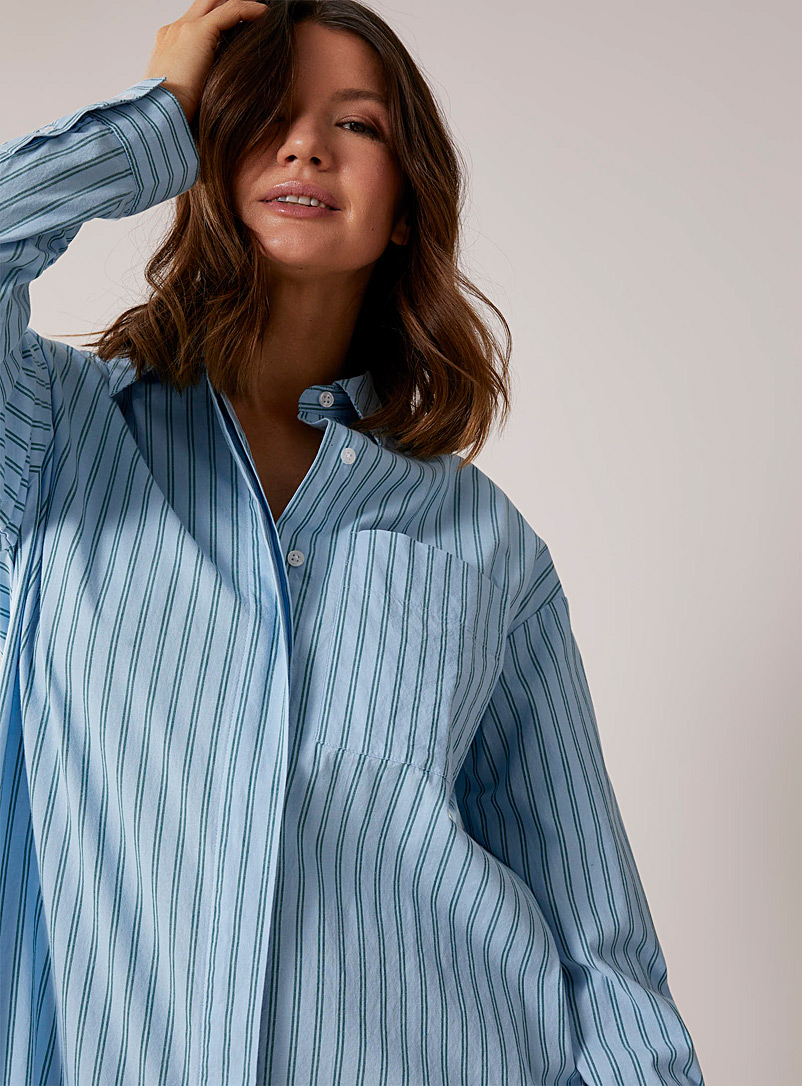Miiyu Patterned Blue Organic cotton poplin nightshirt for women