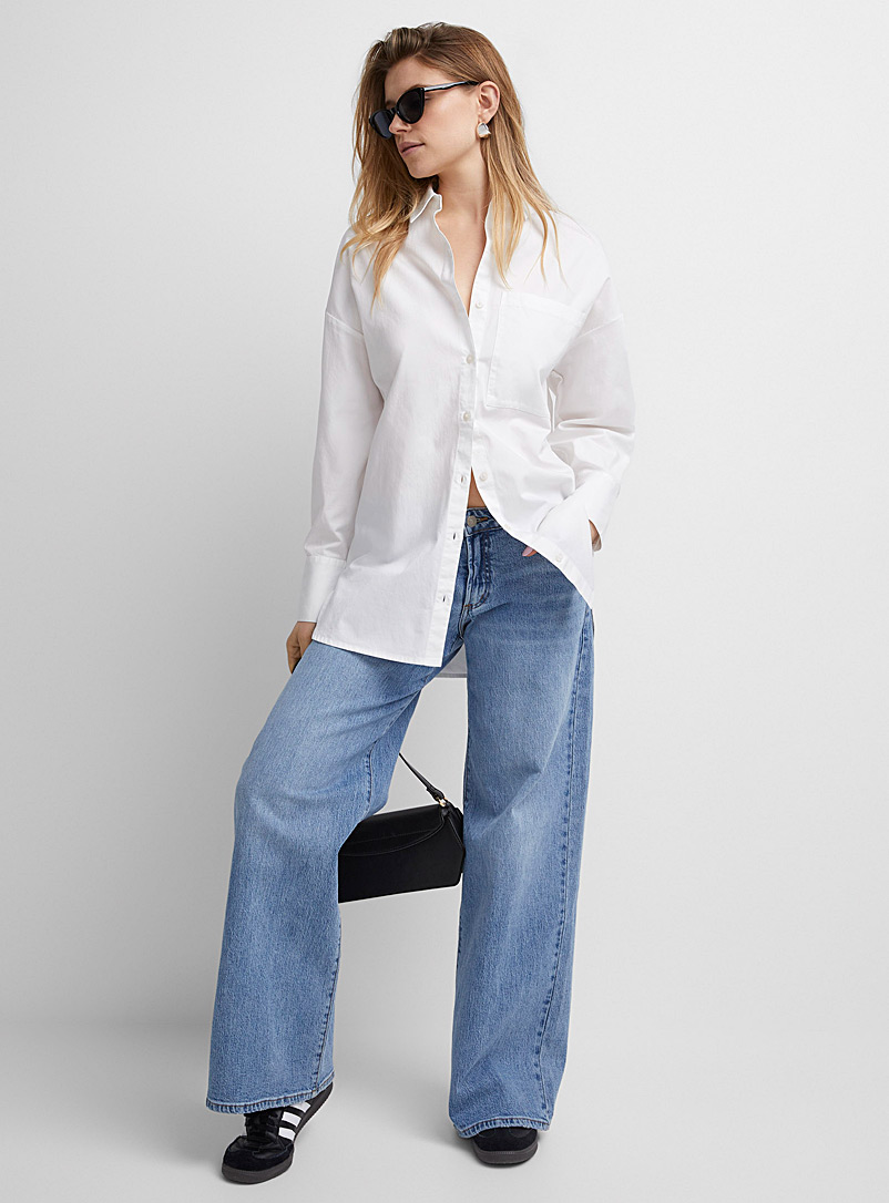 Icône: La chemise popeline surdimensionnée poche plaquée Blanc pour femme