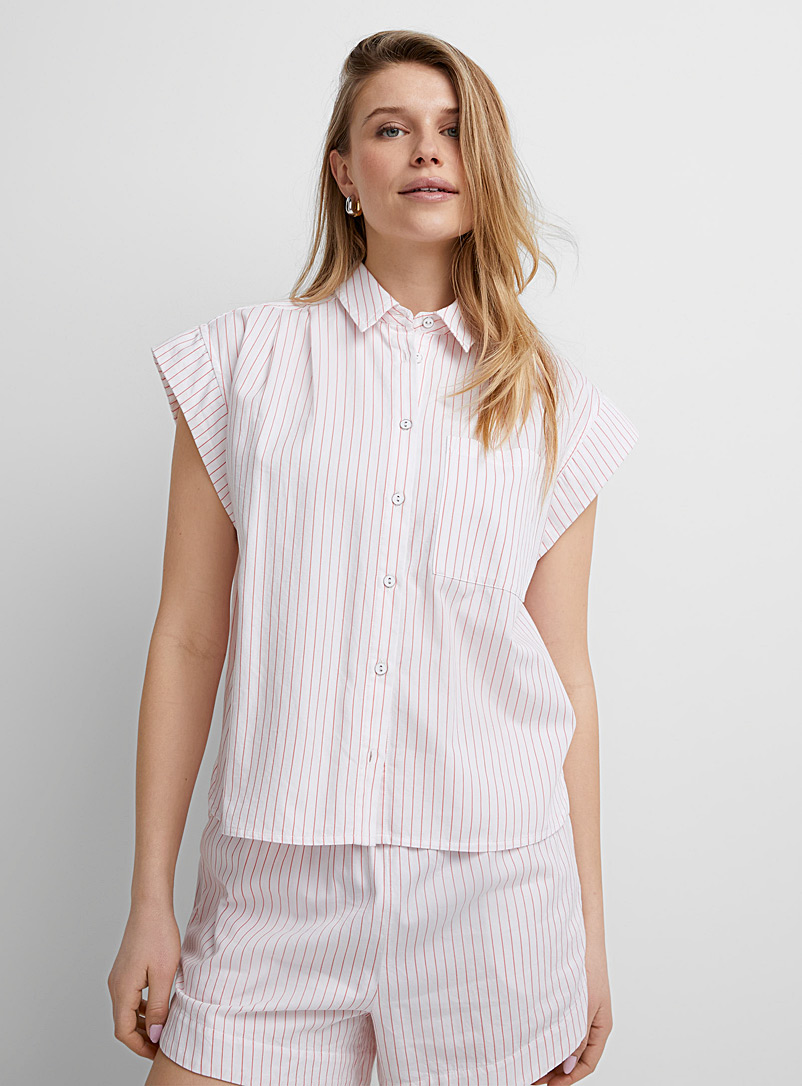Icône Pink Cap-sleeve boxy-fit poplin blouse for women