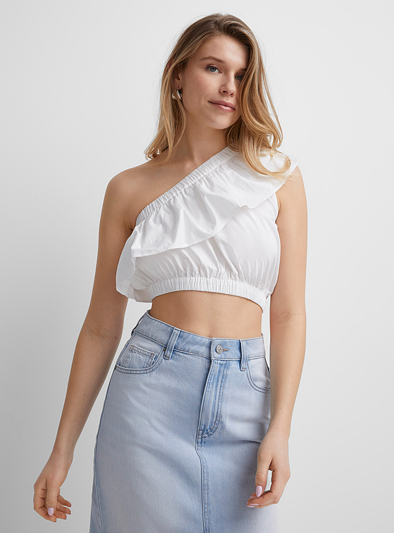 Icône White Cropped one-shoulder blouse for women