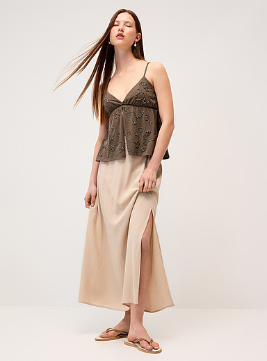 Twik Suns Side-slit textured crepe maxi skirt for women