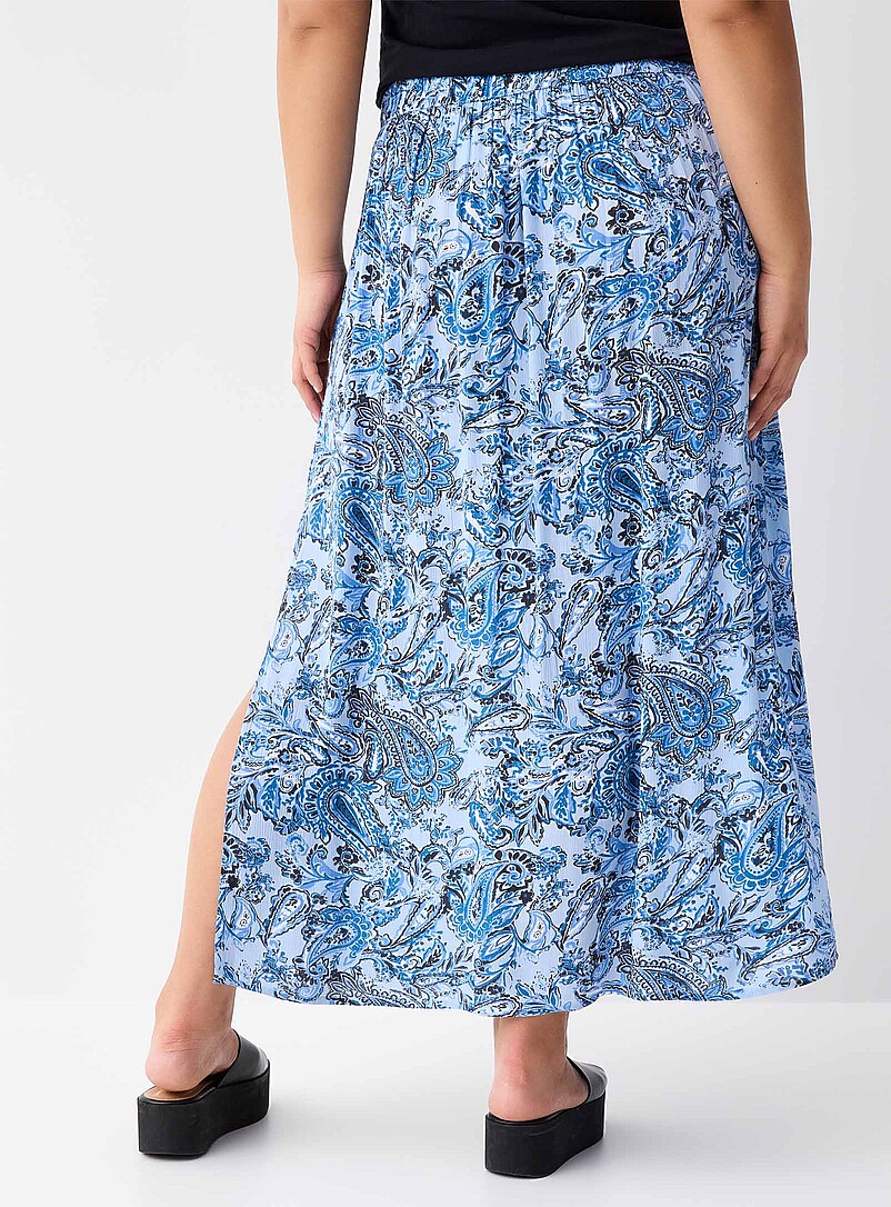 Twik: La jupe longue fendue cr&ecirc;pe textur&eacute; Soleils pour femme