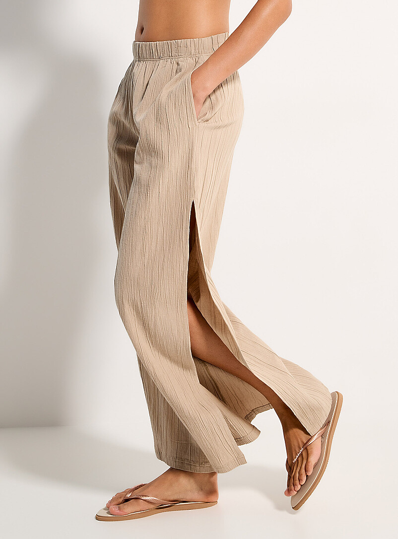 Simons Off White Side-slit wide-leg pant for women
