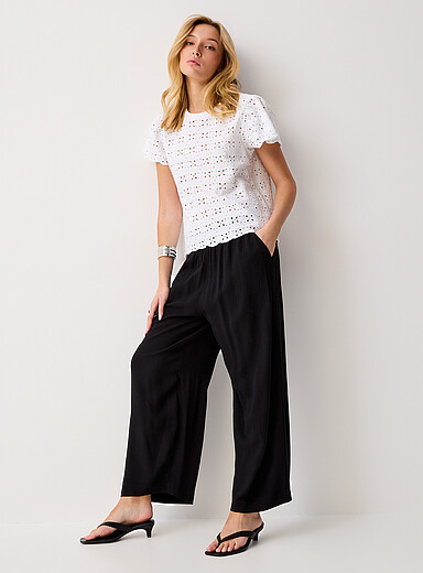 Ic&ocirc;ne Oxford Crinkled texture cropped wide-leg pant for women